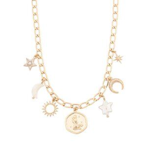 NWT LUNA NORTE Virgo Gold-Tone Zodiac Astrological Charm Necklace with Pearls